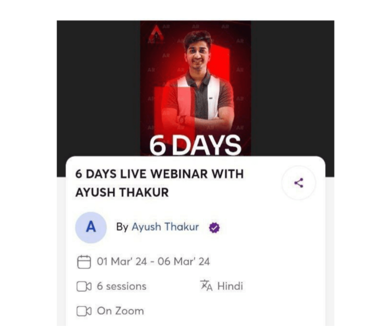 6 DAYS LIVE WEBINAR WITH AYUSH THAKUR 2024 Latest